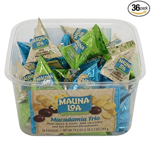 Mauna Loa Premium Hawaiian Roasted Macadamia Nuts, Trio Variety Pack, 5 Oz Pouches (Pack of 36)