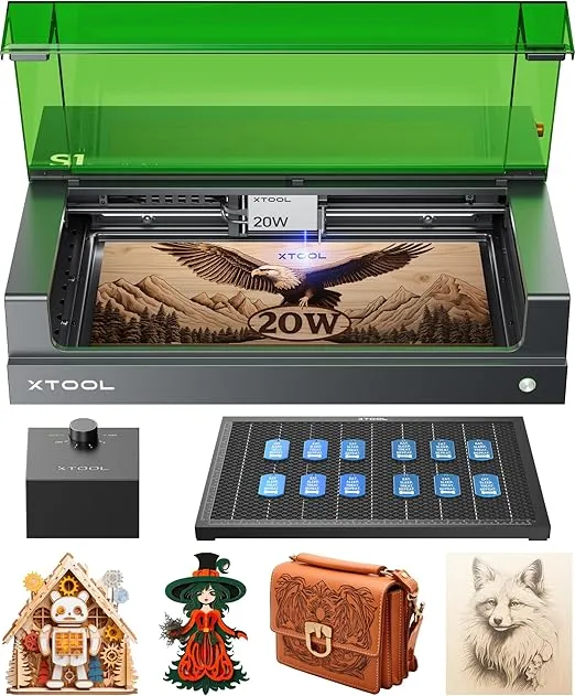 xTool S1 20W Laser Engraver and Cutter Machine with Air Assist & Honeycomb, 23.93" x 15.16" Bed Size, Beginner-friendly, Laser Engravering Machine for Wood and Metal, Acrylic, etc. - Basic Bundle