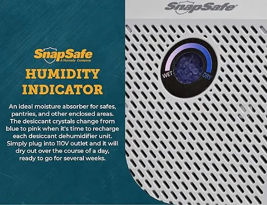 SnapSafe Rechargeable Dehumidifier Medium, 75900 -Portable Moisture Absorbers for Gun Safes & Cabinets, Closets, & Pantries-Prevent Moisture Damage for Gun Safe Accessories, Firearms in Your Gun Vault