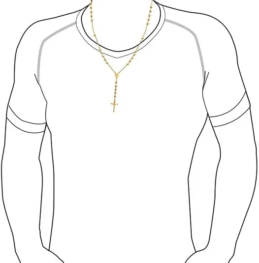 Bling Jewelry Catholic Christian Prayer Rosario Ball Beads Crucifix Cross Catholic Jesus Virgin Mother Mary Rosary Beads Necklace for Women Teen 18K Gold Plated Brass