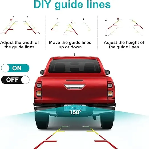 DoHonest Backup Camera and Monitor Kit HD 720P Easy Installation for Car/Suv/Pickup/Truck/Van/RV/Trailer Single Power Rear View System Driving/Reversing Use IP68 Waterproof Night Vision
