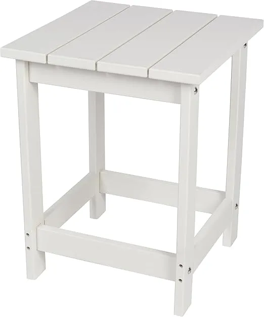 Shine Company Adirondack Square Outdoor Side Table, HDPE Resin End Table, Weatherproof Small Table, White