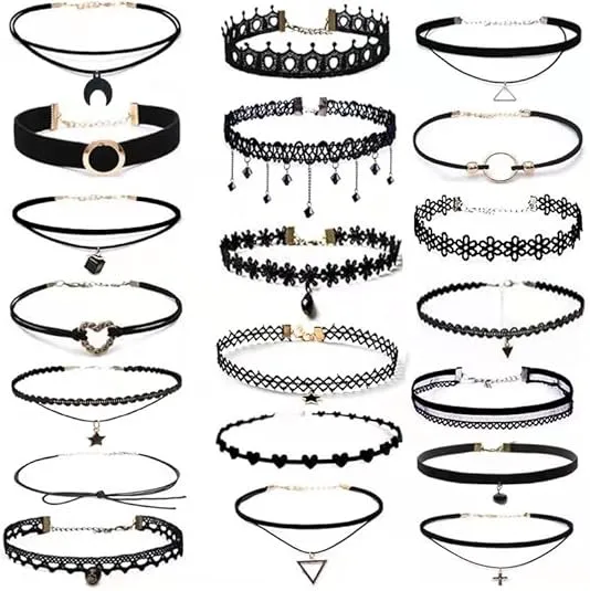 20Pcs Velvet Choker Necklace Tattoo Lace Gothic Classic Black Necklace Collar Clavicle Chain Necklace for Women Y2k Necklace Jewelry Gift