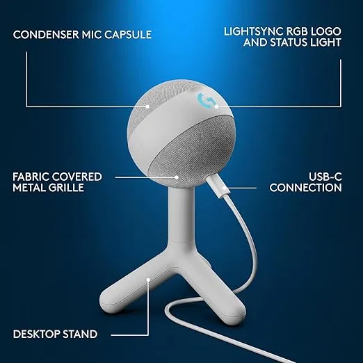 Logitech G Yeti Orb Condenser RGB Gaming Microphone with LIGHTSYNC, USB Mic for Streaming, Cardioid, USB Plug and Play for PC/Mac - Off White