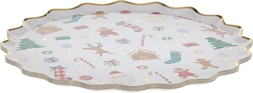 Meri Meri Christmas Party Plates (Pack of 8), Disposable Plates for Party, Christmas Paper Plates with Scalloped Edge