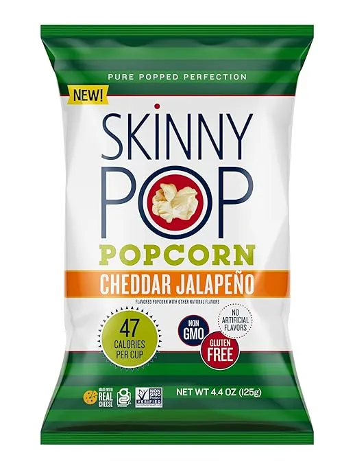 SkinnyPop Cheddar Jalapeno, 4.4oz Grocery Size Bags, Skinny Pop, Healthy Popcorn Snacks, Gluten Free