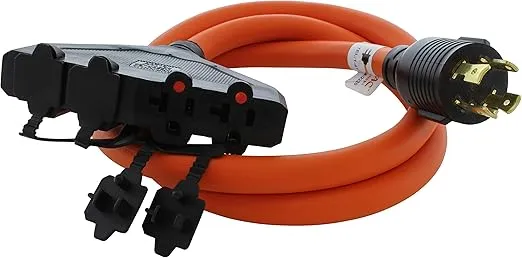 AC WORKS L14-30 30Amp 4-Prong Locking Generator Distribution Cord (5FT L14-30 to Four 15/20A Household)