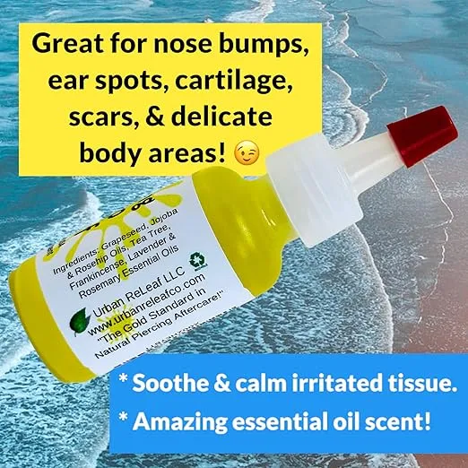 Urban ReLeaf Piercing Bump Relief with Easy Dropper ! Soothe, Shrink, Fade Keloids & Bumps. Made Fresh in USA! Natural Aftercare Treatment. Ears, Nose, Nipples, Facial, Body Areas. Gentle Soothing