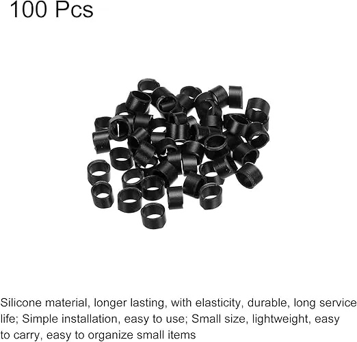 PATIKIL Silicone Rubber Bands Cable Ties 100pcs Non-slip 3/8" Flat Black for Cord Wrapping, Bag Wraps, Art