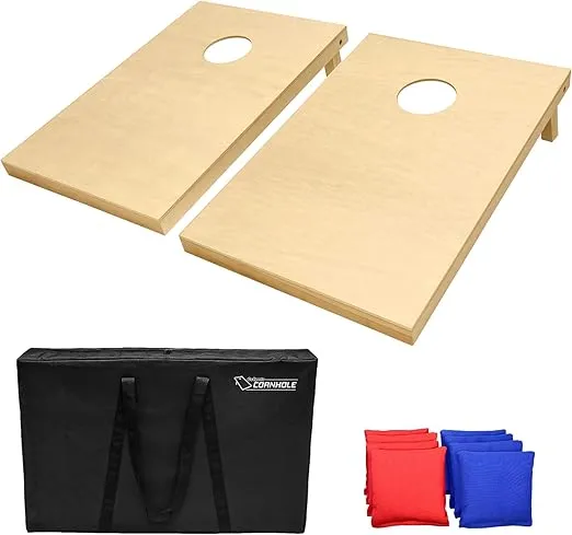 GoSports Solid Wood Premium Cornhole Set - Choose Between 4 Feet x 2 Feet or 3 Feet x 2 Feet Game Boards, Includes Set of 8 Corn Hole Toss Bags