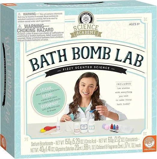 MindWare Science Academy Bath Bomb lab - A 20pc DIY Experiment kit for Boys & Girls - Make 4+ Bath Bomb Experiments - Great Gift for Children & Teenagers