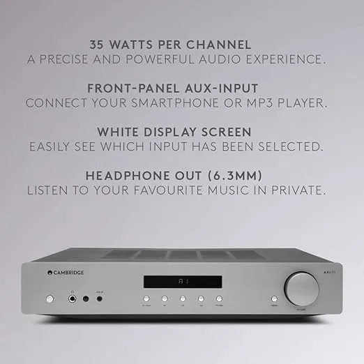Cambridge Audio AXA35 35 Watt 2-Channel Integrated Stereo Amplifier | Built-in Phono-Stage | .25 Inch Jack, 3.5mm Aux