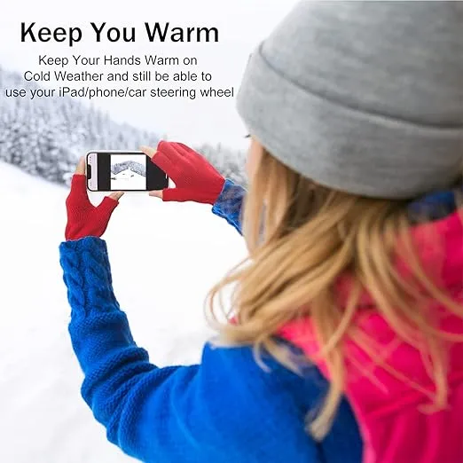 Evridwear 3 Pairs Winter Touchscreen Fingerless Gloves Cold Weather Thermal Warm Glove for Men Women