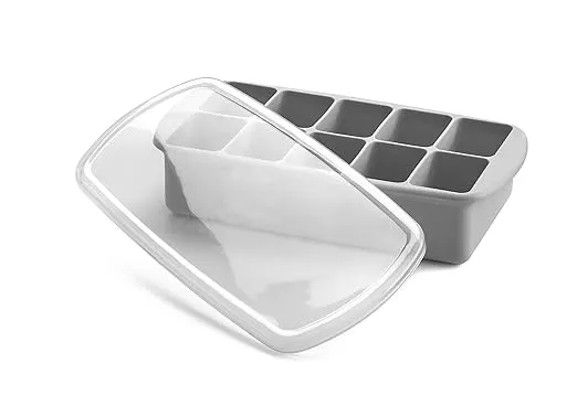 melii Silicone Baby Food Freezer Tray with Lid – Versatile 10-Cup 2oz Portion Tray for Freezing Breastmilk, Homemade Baby Food, Sauces, Smoothies and Snacks – Microwave, Freezer Safe- Grey