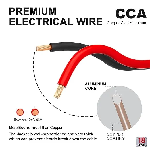 40FT 18 Gauge 2pin 2 Color Red Black Cable Hookup Electrical LED Strips Extension Wire 12V/24V DC Cable, 18AWG Flexible Wire Extension Cord for Ribbon Lamp Tape Lighting