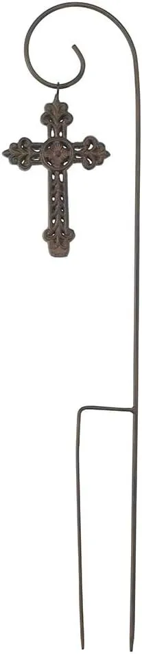 Dicksons Black 27 Inch Spiral Garden Stake with Removable Filigree Rust Cross