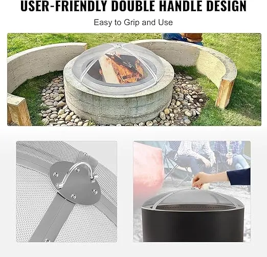 Fire Pit Spark Screen Round 30", Reinforced Heavy Duty Steel Metal Cover, Outdoor Firepit Lid, Easy-Opening Top Screen Covers Round with Ring Handle for Outdoor Patio Fire Pits Backyard