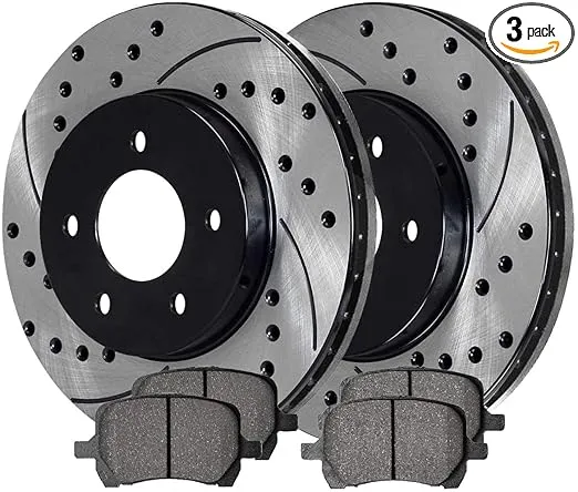 AutoShack Front Drilled and Slotted Brake Kit Rotors Black and Ceramic Pads Pair of 2 Driver and Passenger Side Replacement for 2006-2009 2010 2011 Chevrolet HHR 2.2L 2.4L FWD SCDPR65124651241160