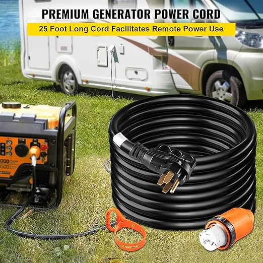 VEVOR Heavy Duty Generator Cord, 25 Feet Generator Power Cord, 50AMP ETL Listed Cord, 12000 Watts Black Cable, SS2-50R Generator Plug, SS2-50P Extension Cord, 125/250V Generator Wire w/Portable Strap