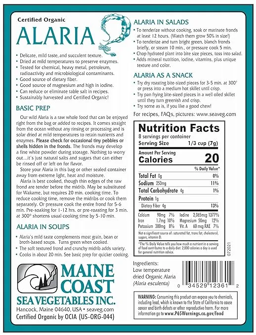 Alaria Whole Leaf 2 oz Bag - "Wild Atlantic Wakame" - Organic Seaweed