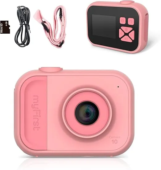 myFirst Kamera 10 – Digitalkamera für Jungen Mädchen im Alter von 4–9 Jahren 5 MP Video Foto 32 GB mit Stativgewindeadapter geeignet als Geburtstagsgeschenk (Rosa)