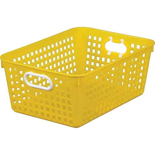 Really Good Stuff Large Plastic Book Baskets, 13¼" by 10" by 5½" - Single, Yellow Classroom Library Organizer, Toy Storage, Multi-Purpose Organizer Basket