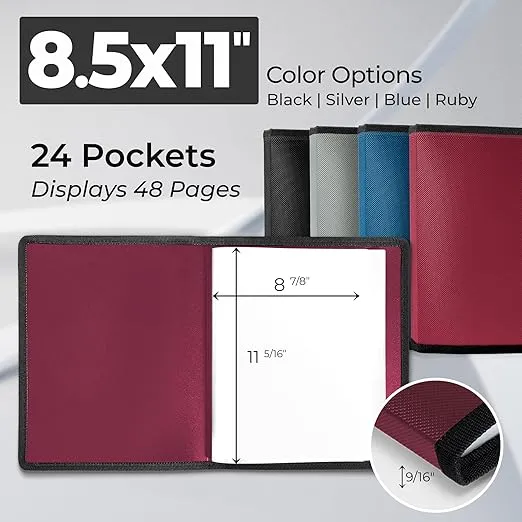 Dunwell Art Portfolio 8.5x11 Folder - (Ruby) with Black Mounting Paper, Portfolio Folder for Artwork, 8.5 x 11 Art Folder, 24 Pockets Display 48 Pages, Portfolio Binder, Portfolio Book, Art Binder