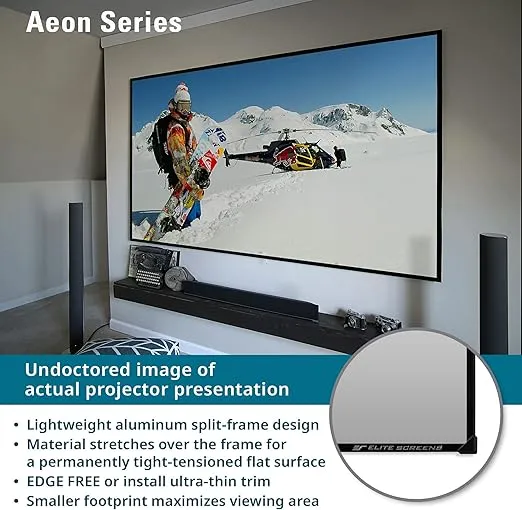 Elite Screens 200-Inch Fixed Frame Projector Screen, ISF-Certified CineWhite UHD-B Material for Standard, Short Throw, and UST Projectors, Borderless Design for Home Theater, Aeon Series, AR200WH2