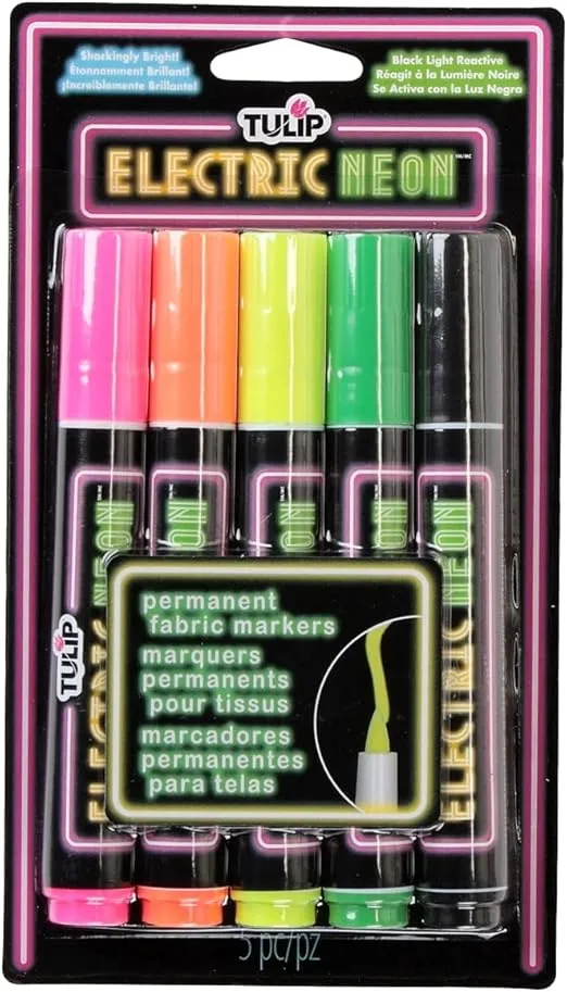 TULIP Fashion Markers 33010 Mrkt Multi Electric Neon Brush Tip 5Pk, As Detailed