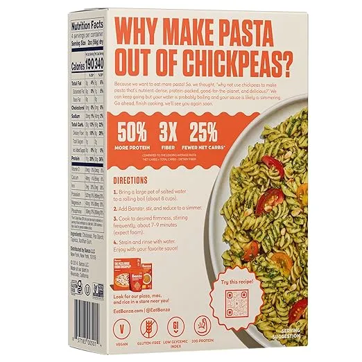 Banza Rotini Pasta from Chickpeas - Gluten Free, High Protein, and Lower Carb Protein Rotini Chickpea Pasta - 8oz