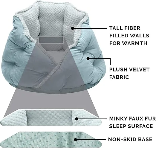 Furhaven 24" Round Pet Bed for Indoor Cats & Medium/Small Dogs, 100% Washable, For Pets Up to 35 lbs - Minky Plush & Velvet Hug Bed - Aquamarine, 24-inch