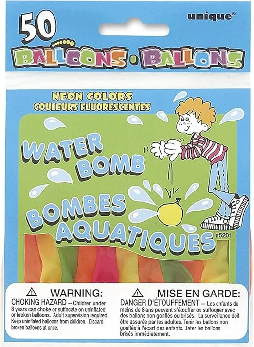 Neon Assorted Water Bomb Balloons, 50-Pack - Easy-to-Fill & Durable Latex Balloons, Perfect for Summer Parties & Outdoor Fun