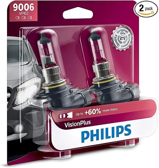 Philips 9006 VisionPlus Upgrade Headlight Bulb with up to 60% More Vision, 2 Count (Pack of 1)