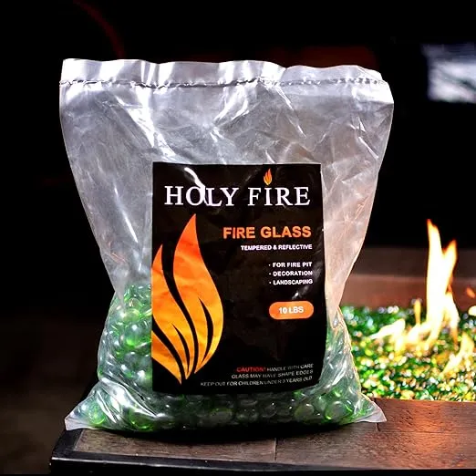 Holy Fire 10 LBS Fire Glass Beads for Fire Pit, 3/4 Inch Reflective Fire Glass Fire Beads Rocks for Natural or Propane Gas Fireplace, Fire Bowls, Indoor & Outdoor Landscaping (Jade Green)