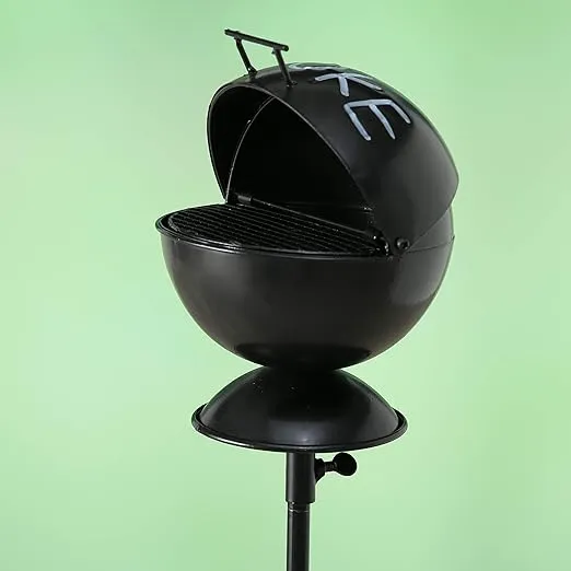 WHW Whole House Worlds Smoke Ashtray Garden Stake, Lidded Dome with Pedestal Base, BBQ Grill Party Style, Black Lacquered Iron,5 Diameter x 44 1/2 H inches