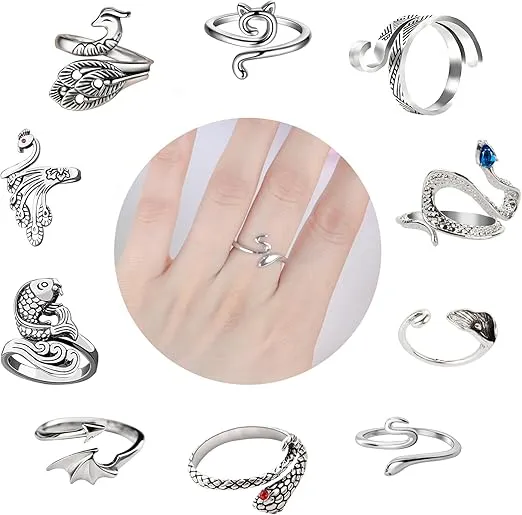 10 Pcs Crochet Ring - Adjustable Crochet Ring Finger Yarn Guide Knitting Tension Rings for Crocheting Cat Snake Yarn Ring for Women
