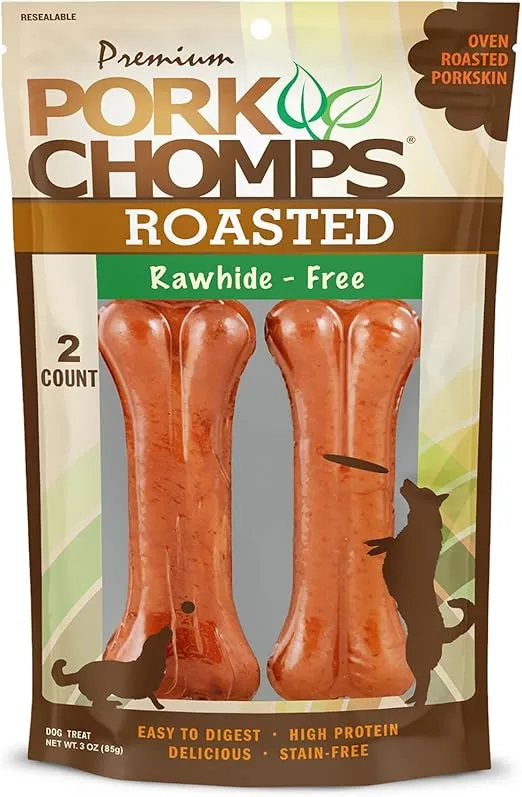Pork Chomps Roasted Pressed Pork Skin Dog Chews, 4.5-inch Bone, 2 Count