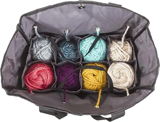 ArtBin 6821AG Yarn Tote, Portable Knitting & Crochet Storage Bag with Lift-Out Yarn Organizer, [1] Poly Canvas Tote Bag, Gray & Black
