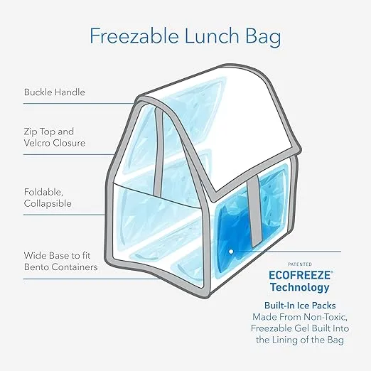 PackIt Freezable Lunch Bag, Black, Built with EcoFreeze Technology, Foldable, Reusable, Zip and Velcro Closure with Buckle Handle, Perfect for School and Office Lunches