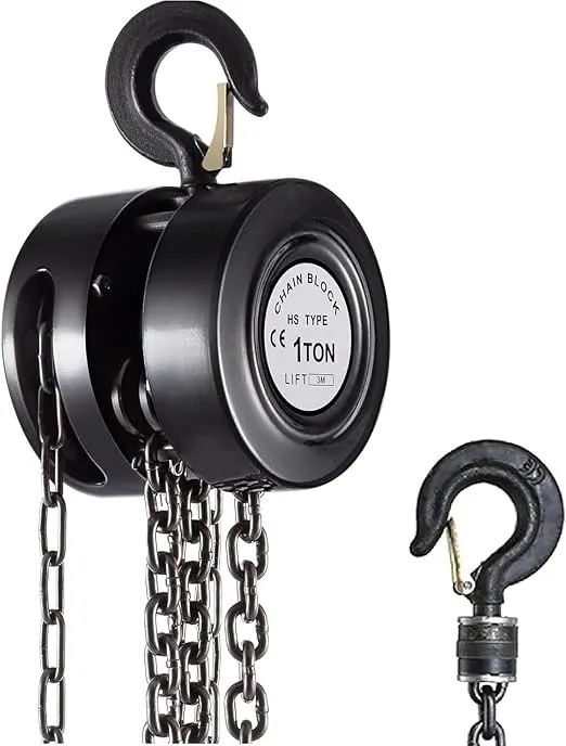 VEVOR Hand Chain Hoist 1 Ton 2200 Lbs Capacity 10 Feet with 2 Heavy Duty Hooks, Manual Chain Fall for Warehouse Building Automotive Machinery Black