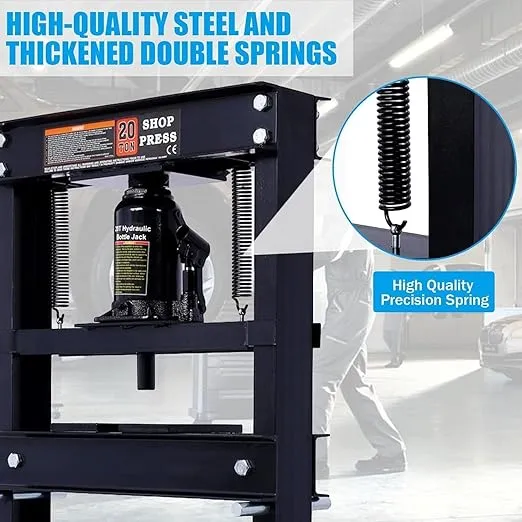 20 Ton Hydraulic Shop Press, H-Frame Floor Mount Hydraulic Press with Press Plates Adjustable Working Table Height, 20 Ton Shop Press for Car Repair and Garage, Black