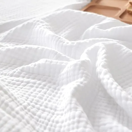 PHF 100% Cotton Muslin Blanket Queen Size 90" x 90", 4-Layer Lightweight and Breathable Blanket, Luxuriously Soft Gauze Blanket for Couch Bed, White