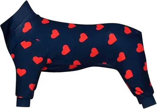 Spark Paws Dog Pajama, Ultra-Soft and 4-Way Stretch, Recovery-Suit PJ Onesie for Small, Medium and Large Breeds - Hearts - S