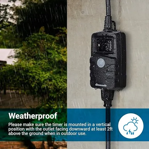 DEWENWILS Light Timer Outdoor Weatherproof, Countdown Photocell Sensor Timer with Electrical Grounded Outlets for String Light, 13 A, 1/2 HP, UL Listed 2 Pack
