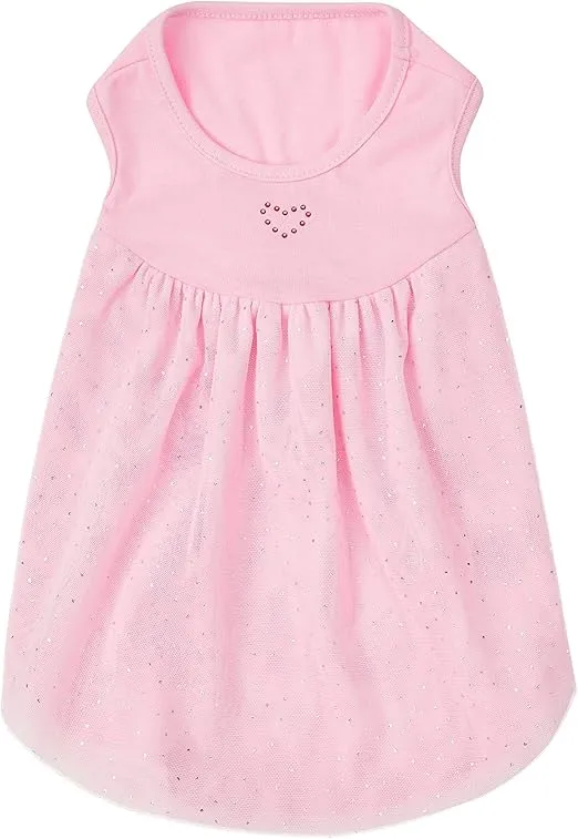 Blueberry Pet My Little Princess Cotton Blend Dog Tulle Dress in Lovely Pink with Heart, Back Length 12", Pack of 1 Clothes for Dogs