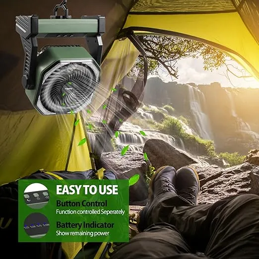 20000mAh Battery Operated Fan, Portable Rechargeable Desk/Camping Fan with Light and Hook, 270° Pivot 4 Speeds Battery Powered Outdoor Fan for Tent Car Trip Sleep Hurricane Power Outages…