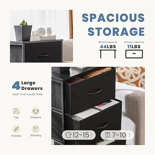 DUMOS Dresser for Bedroom, 4 Storage Drawers, Tall Fabric Closet Chests Organizer Tower Furniture with Wooden Top Metal Frame for Clothes, Kids Room, Living Room, Hallway, Entryway