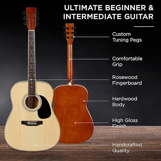Best Choice Products 41in Full Size Beginner All Wood Acoustic Guitar Starter Set w/Case, Strap, Capo, Strings, Picks - Natural