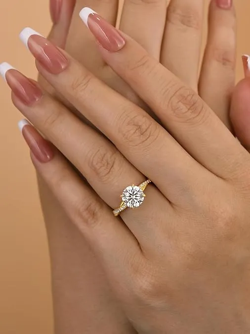 2.0ct Moissanite Engagement Ring,D Color VVS1 Clarity,8mm Round Brilliant Cut,4-Prong Twist Band 925 Sterling Silver Promise Ring