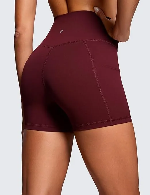 CRZ YOGA Womens Butterluxe Cross Waist Biker Shorts 4" - V Crossover High Waisted Workout Gym Yoga Shorts with Side Pockets